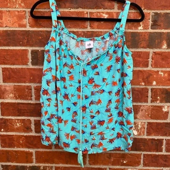 Cabi #5230 Womens Small Blue Palm Tree Tassle Sleeveless Top - Picture 8 of 8